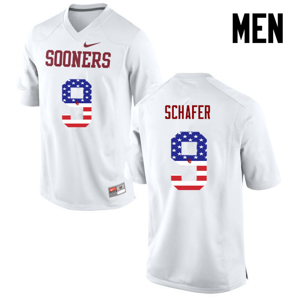 Oklahoma Sooners #9 Tanner Schafer College Football USA Flag Fashion Jerseys-White